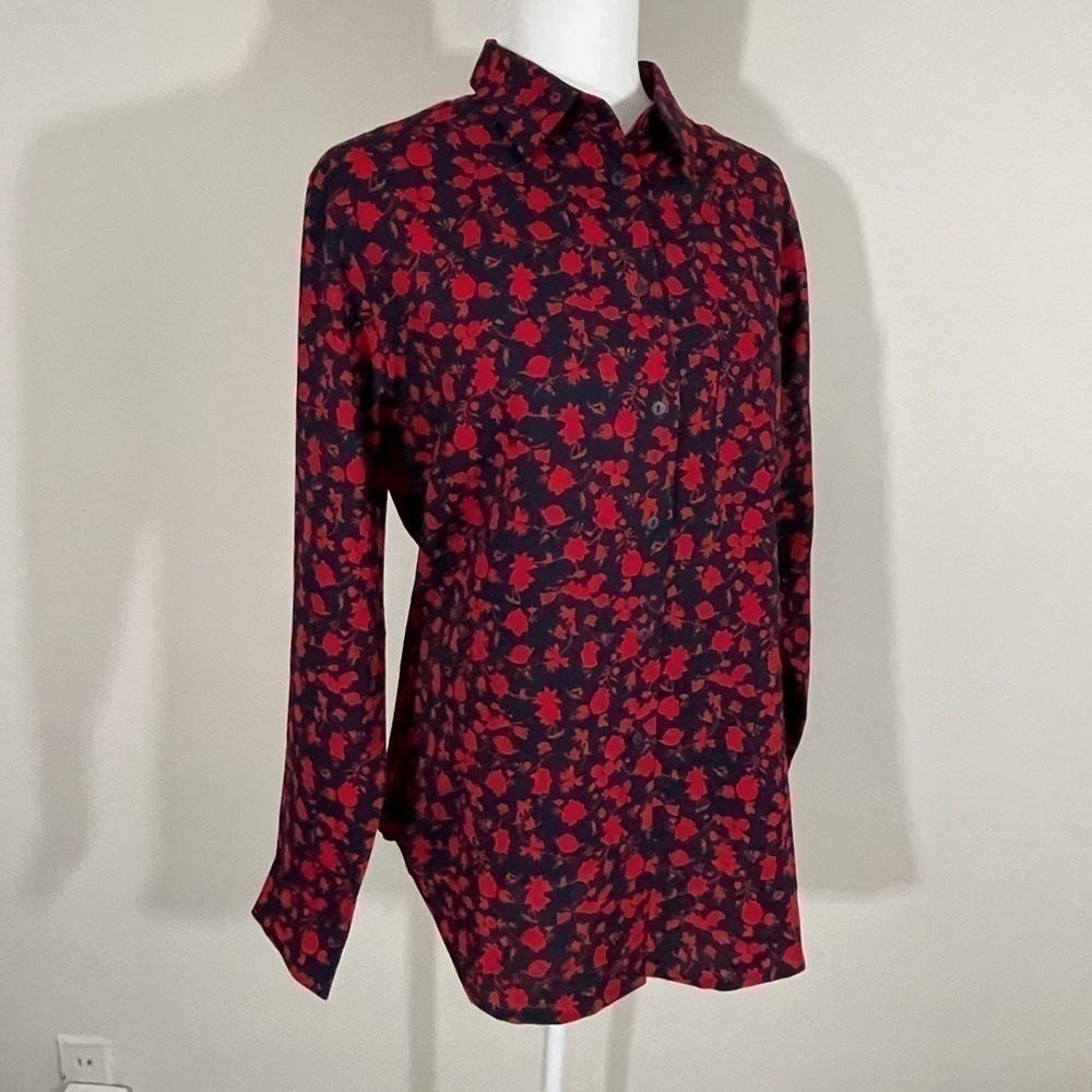 MNG sz 6 shirt style top red blue print long sleeves